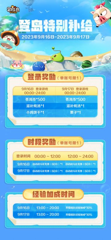 9月16日-9月17日登岛特别补给！登录游戏送福利
