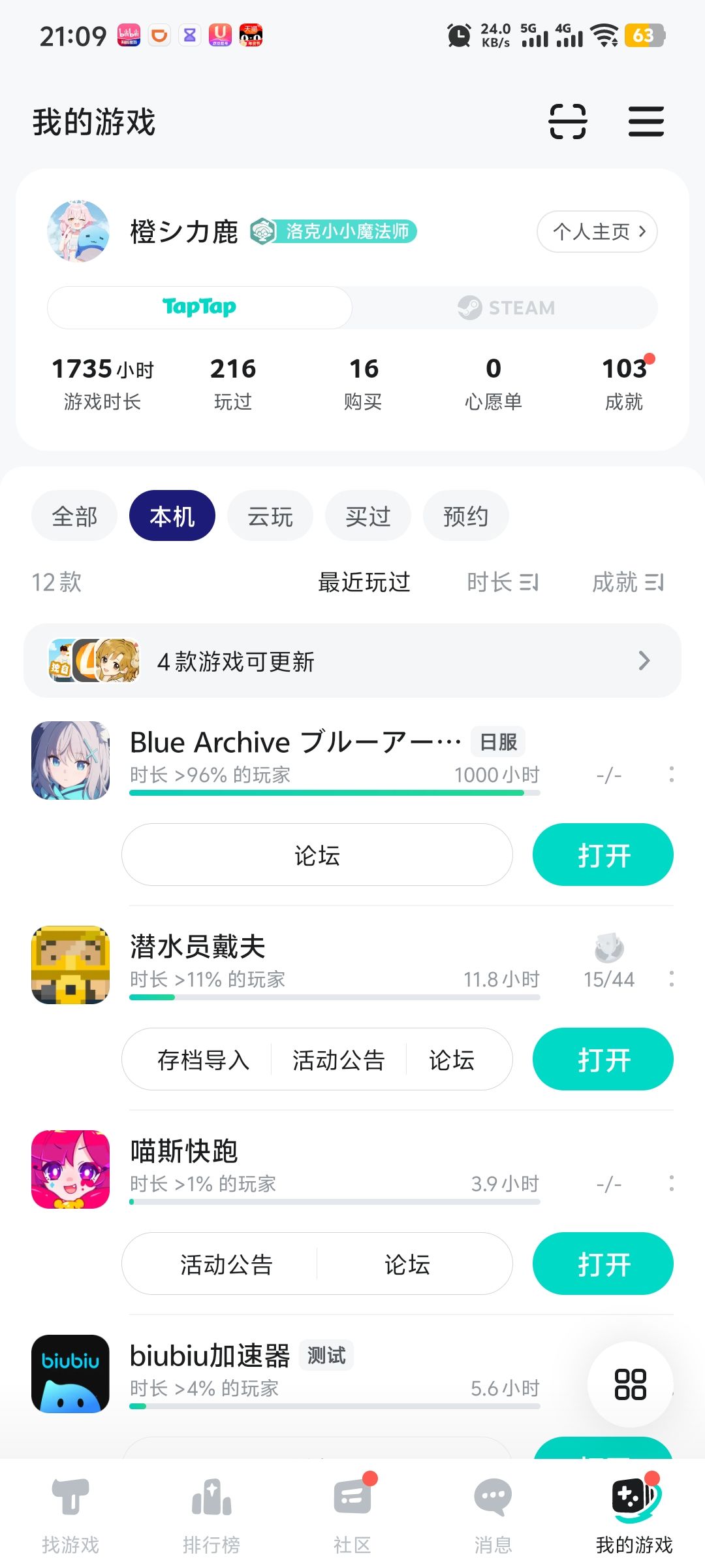 tap记录一千小时了 1