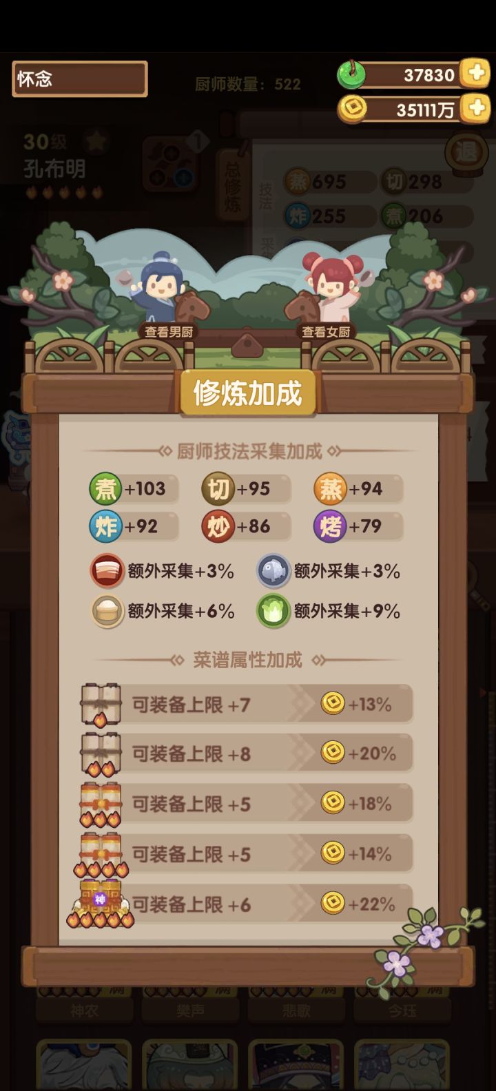 什么时候才能修炼全部突破一百
最近加技法得厨子太少了截图