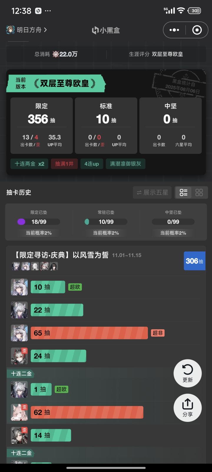 凭证换了两个十连抽满三百抽，截图