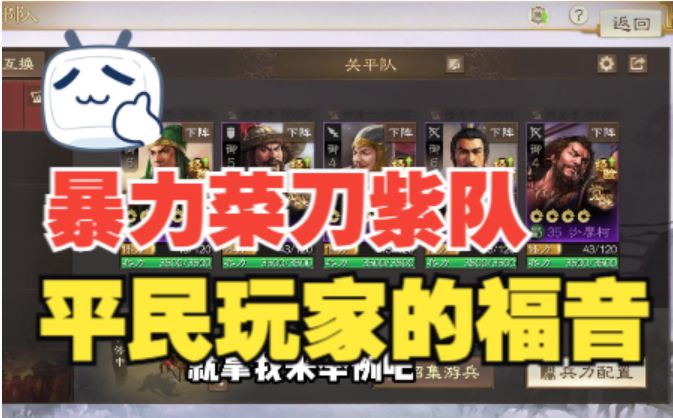 【三国志战棋版】平民玩家开荒必备,暴力菜刀紫卡队截图