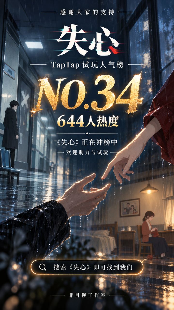 《失心》冲上 TapTap 试玩人气榜第34名!截图