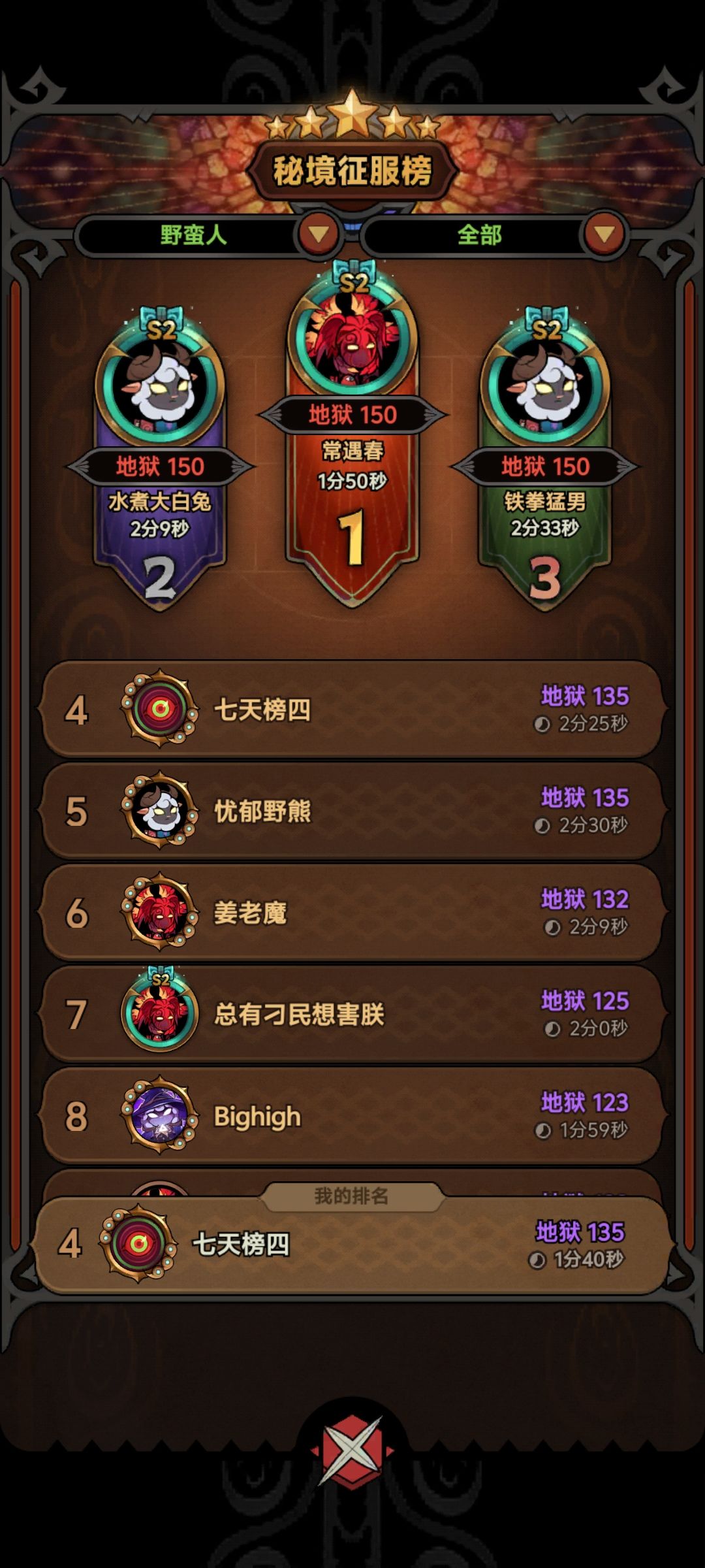 新手入坑，野蛮人7天榜四截图