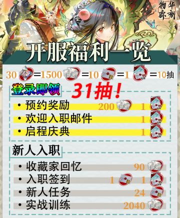 【物华弥新】开服可获取资源量一览