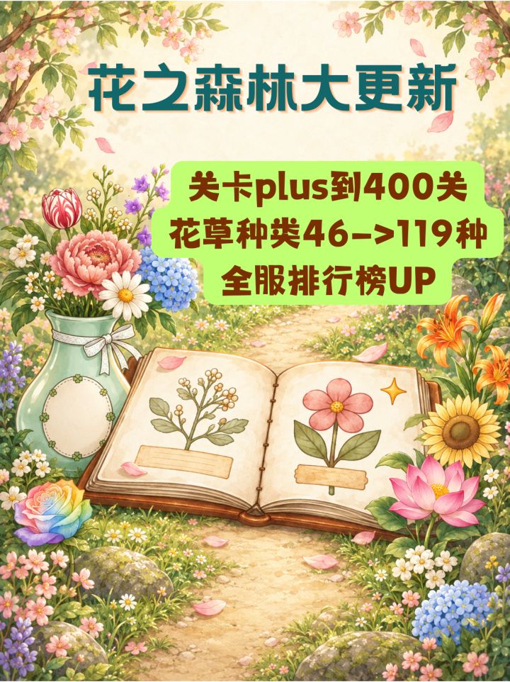 花之森林更新关卡到400，花草品种增加到119种截图