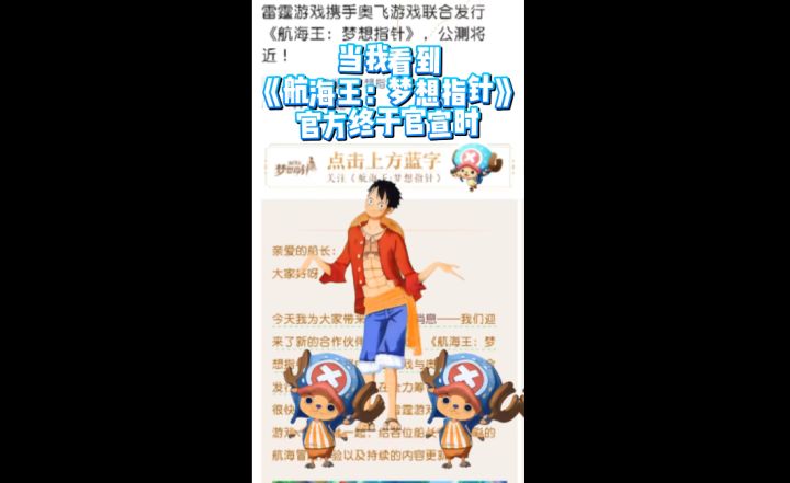 当我听到《航海王:梦想指针》官方终于官宣时截图