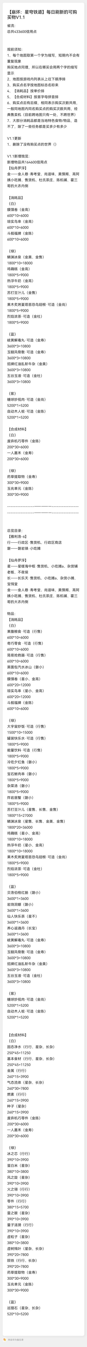 【崩坏：星穹铁道】每日刷新的可购买物V1.1