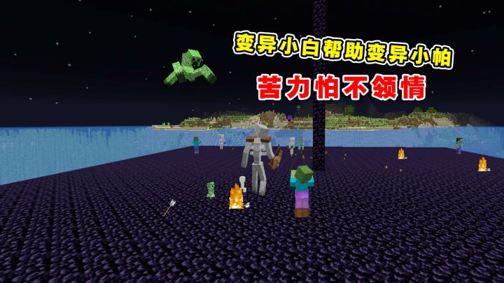 我的世界him传说64:变异小白帮助变异小帕,苦力怕不领情截图