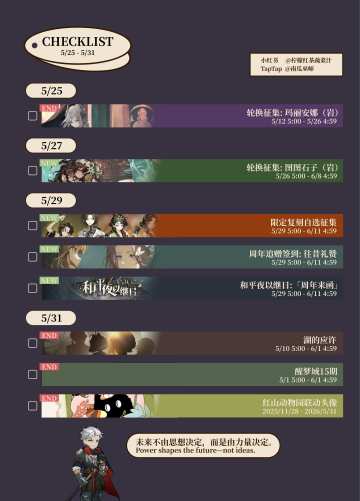 2026 - 05/25 - 05/31 重返活动周历