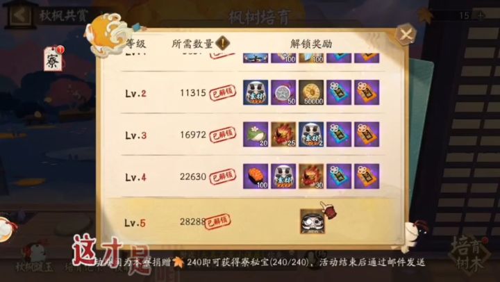种树领黑蛋快结束了，记得检查是否捐满240.截图