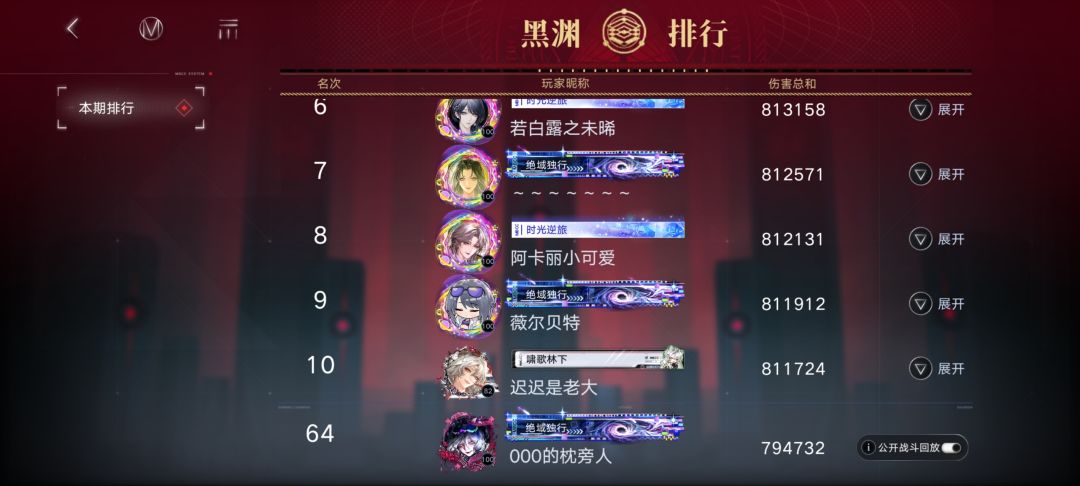 第一期黑渊 新城榜单记录 2