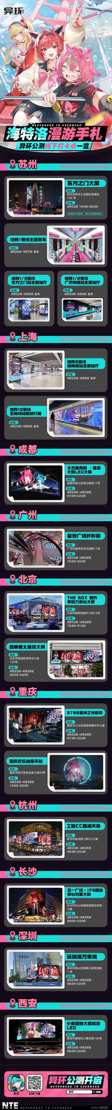 《异环》公测线下打卡点公布 海特洛漫游手札覆盖10城地标大屏