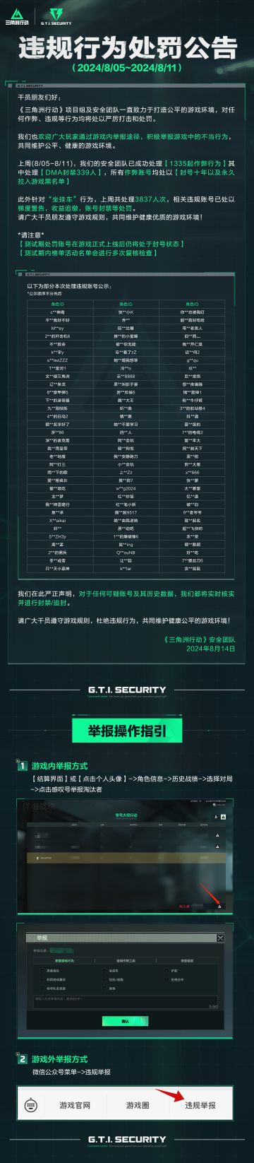 《三角洲行动》违规行为处罚公告（8.05~8.11）