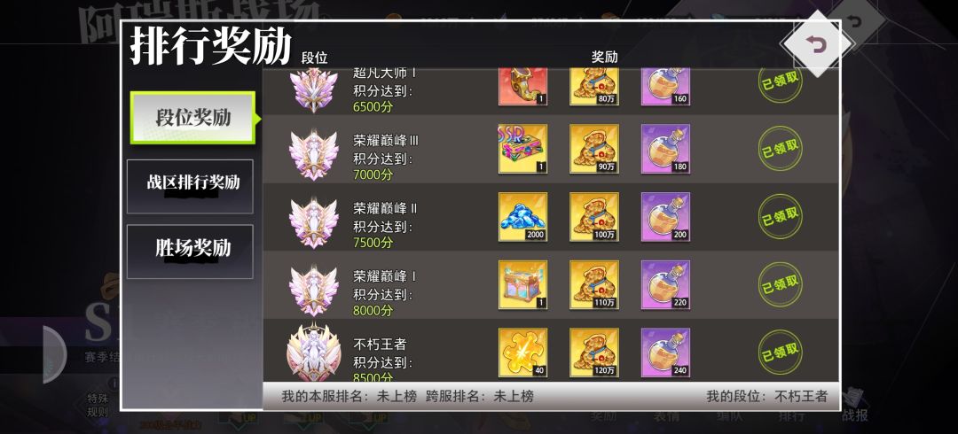 奖励拿了为什么没排名啊 1