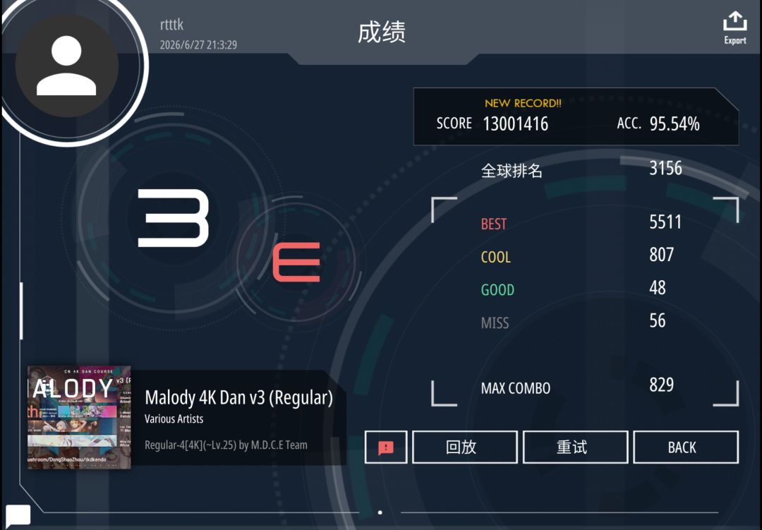 【个人4k力新突破】4dan后光 95.54% Pass！截图