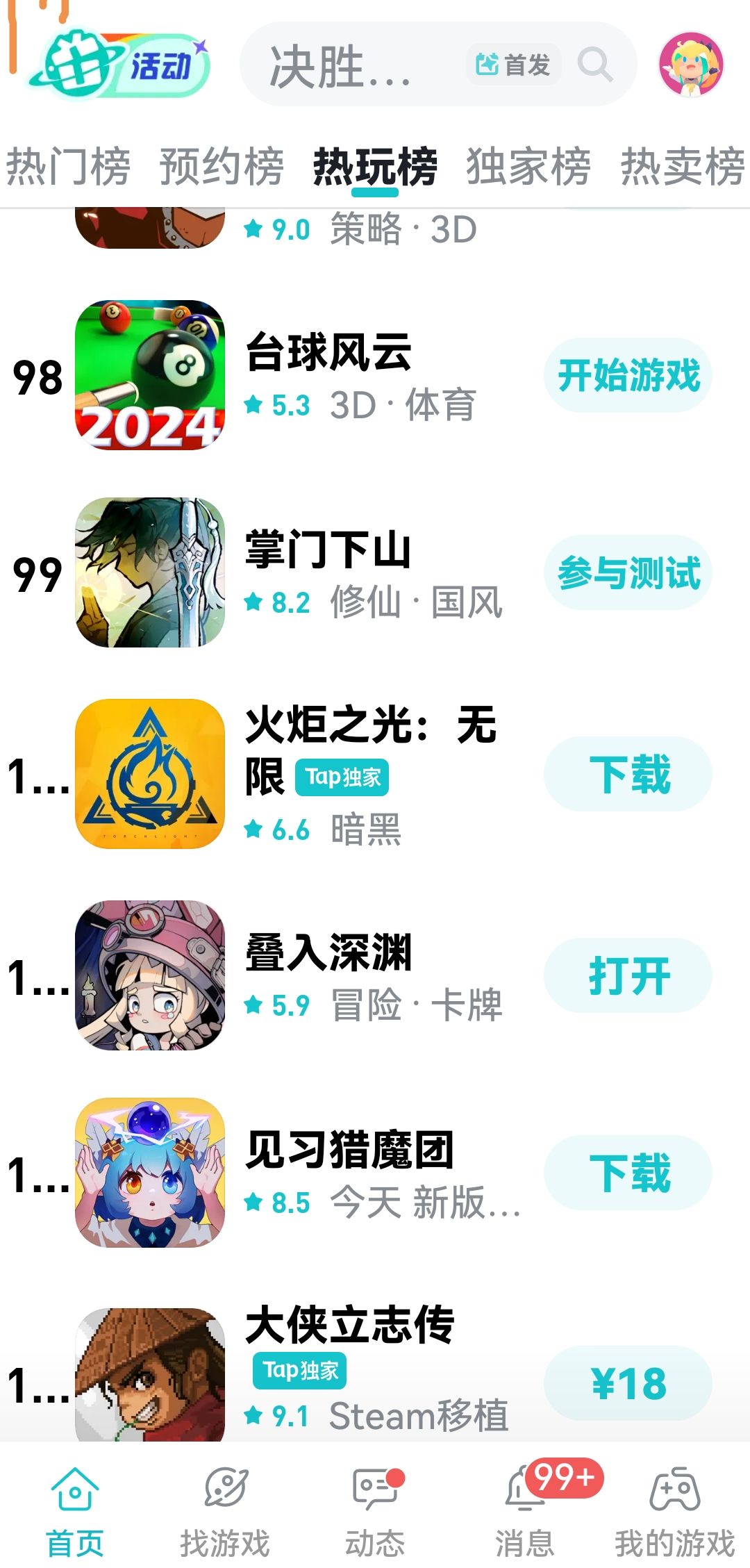 热玩榜已经掉到一百名开外了 1