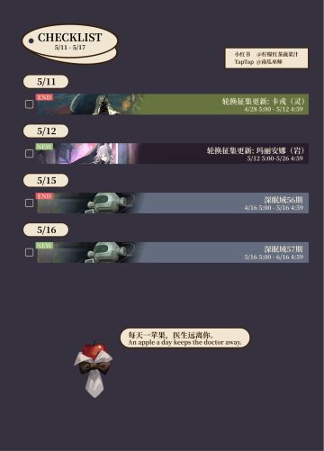 2026 - 05/11 - 05/17 重返活动周历