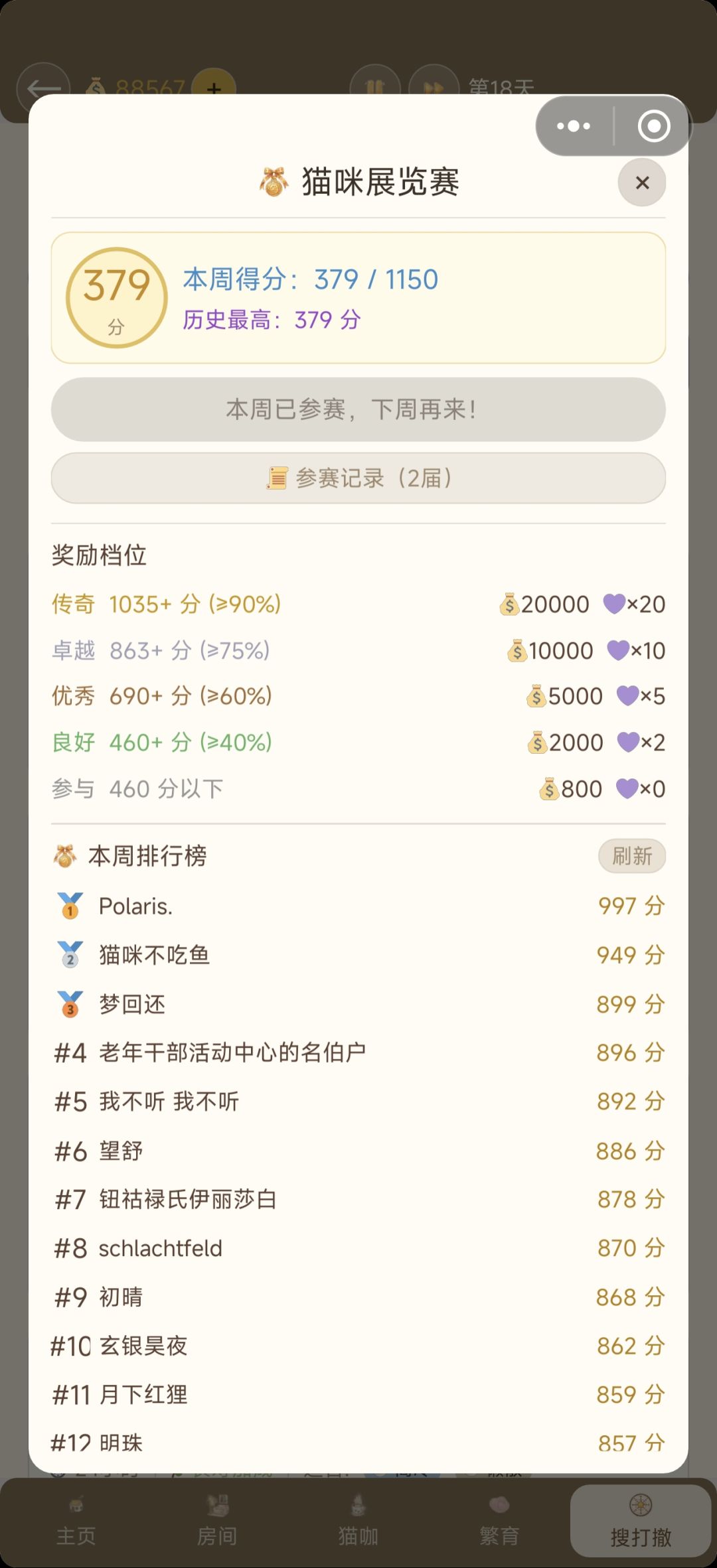 猫咪展览赛bug已修复 2