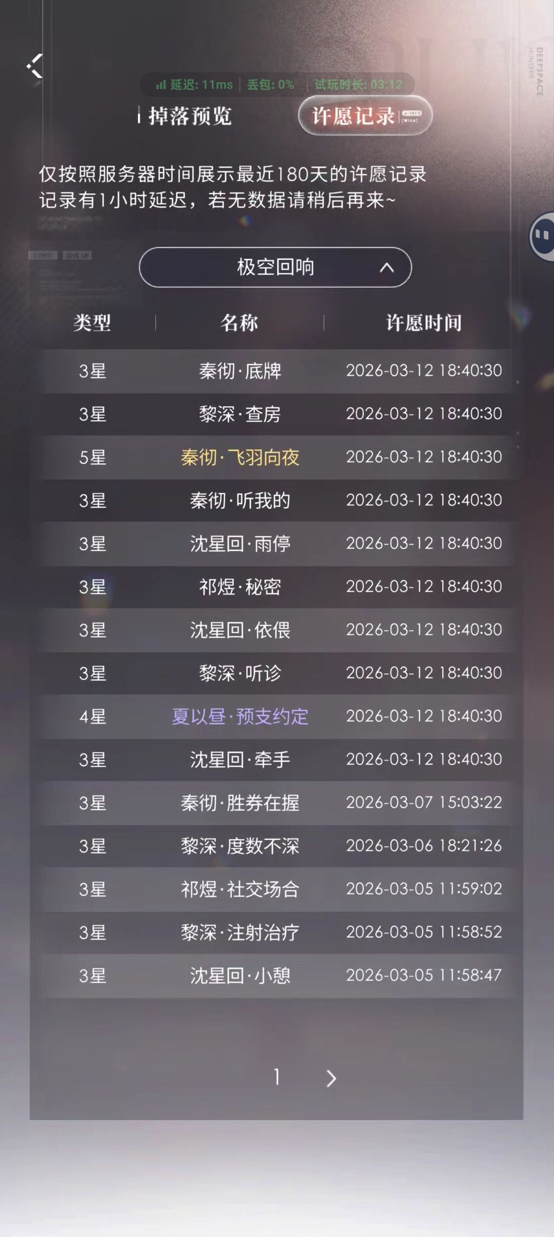 深空二十多抽出金(一个月已出六金 1