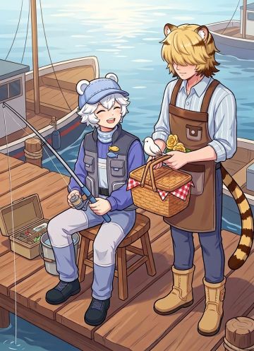 在码头上吃午餐