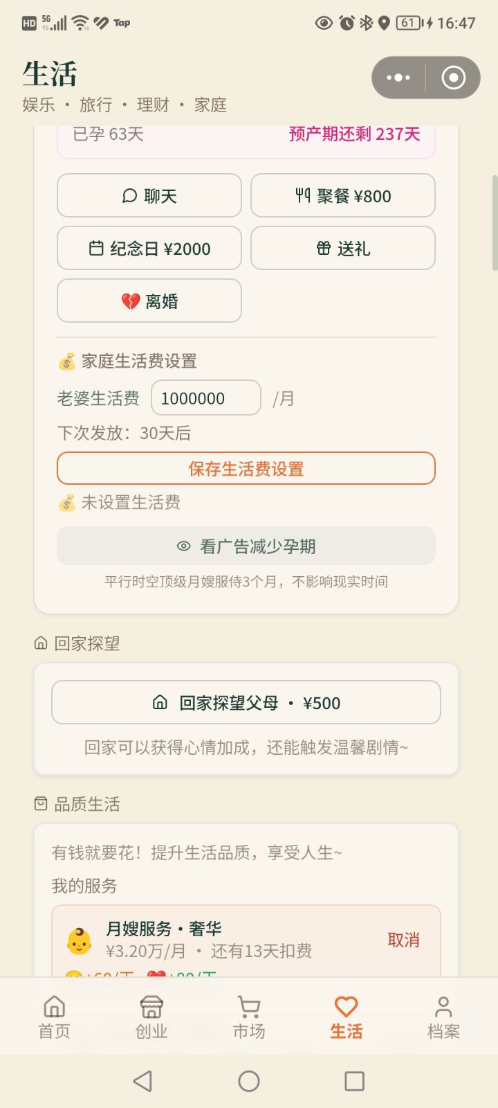 家庭生活费设置问题截图