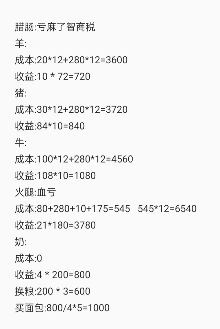 庄园生产设施收益计算截图