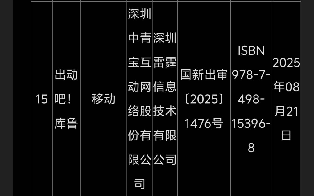 《出动吧！库鲁》喜获游戏版号。 2
