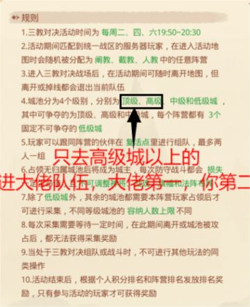 《国漫之光》活动攻略Vol3跨服活动介绍
万仙斗法：用PK阵容，根据对面站位针对。如：妲己对位、李靖在对面主力的前一位。
天机排位：让大佬下将，全胜的情况下，第一次拿王者需要每天买10次，第二周起点是钻石，这时候每天6次左右就够了。不能全胜不推荐到王者，荣耀就行。
三教:每周2.4.6的三教活动是跨服乱战，顶级主城的积分是最高的，建议由本势力的两个最高战力的玩家组队，开始时直奔顶级主城。
天境战界