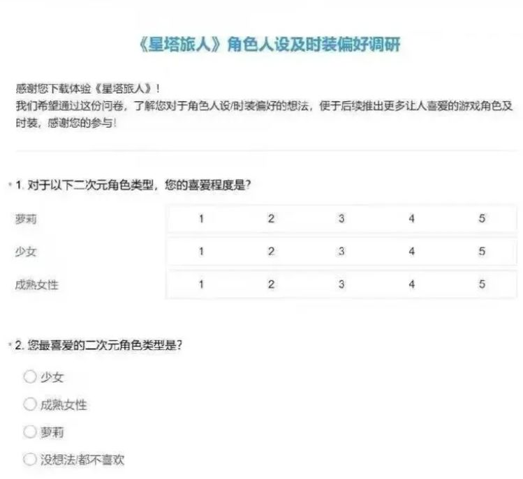 问卷直接问偏好?星塔旅人调研引发玩家热议 2