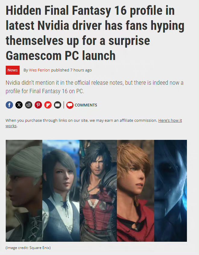 英伟达显卡驱动更新❗包含《FF16》信息😂😂😂 2