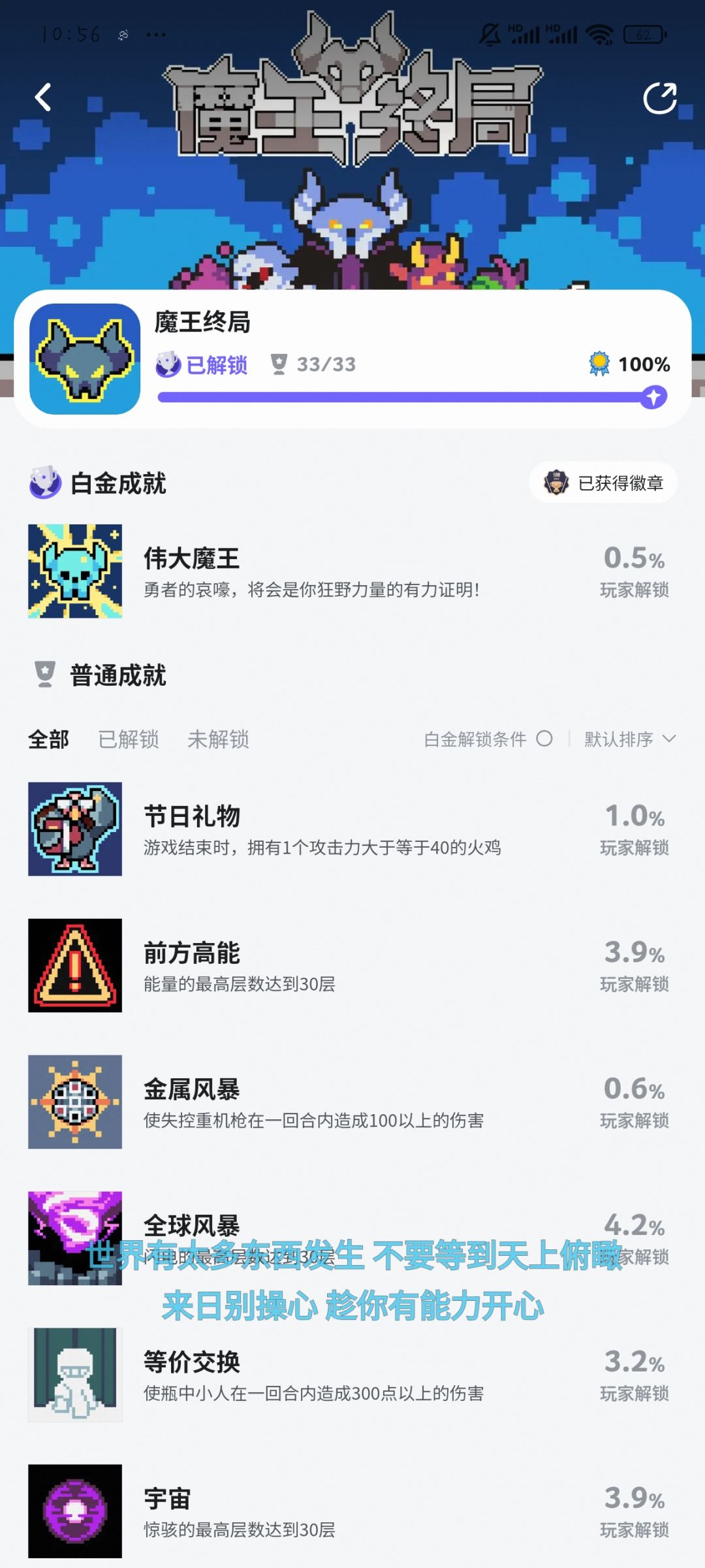 全成就15.5h,很多机制杀,能量成就是99层 1