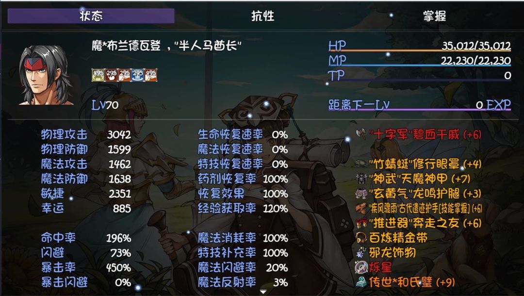 人马推荐配装，这一套配上神战魔纹正好战技减消耗百分百。所有技能0tp释放。而且各种加成应该是最高的。不需要合宠物以及奶喂tp。截图