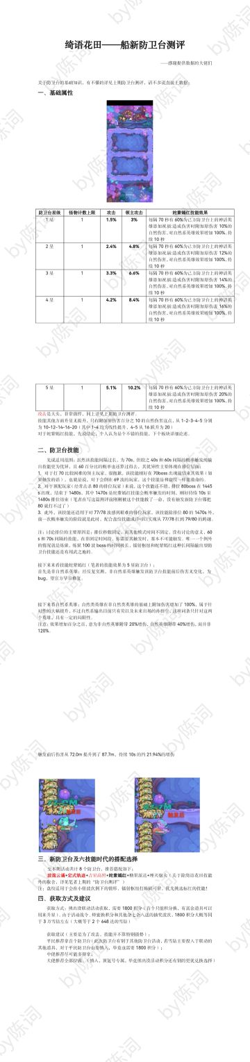 绮语花田—船新防卫台测评