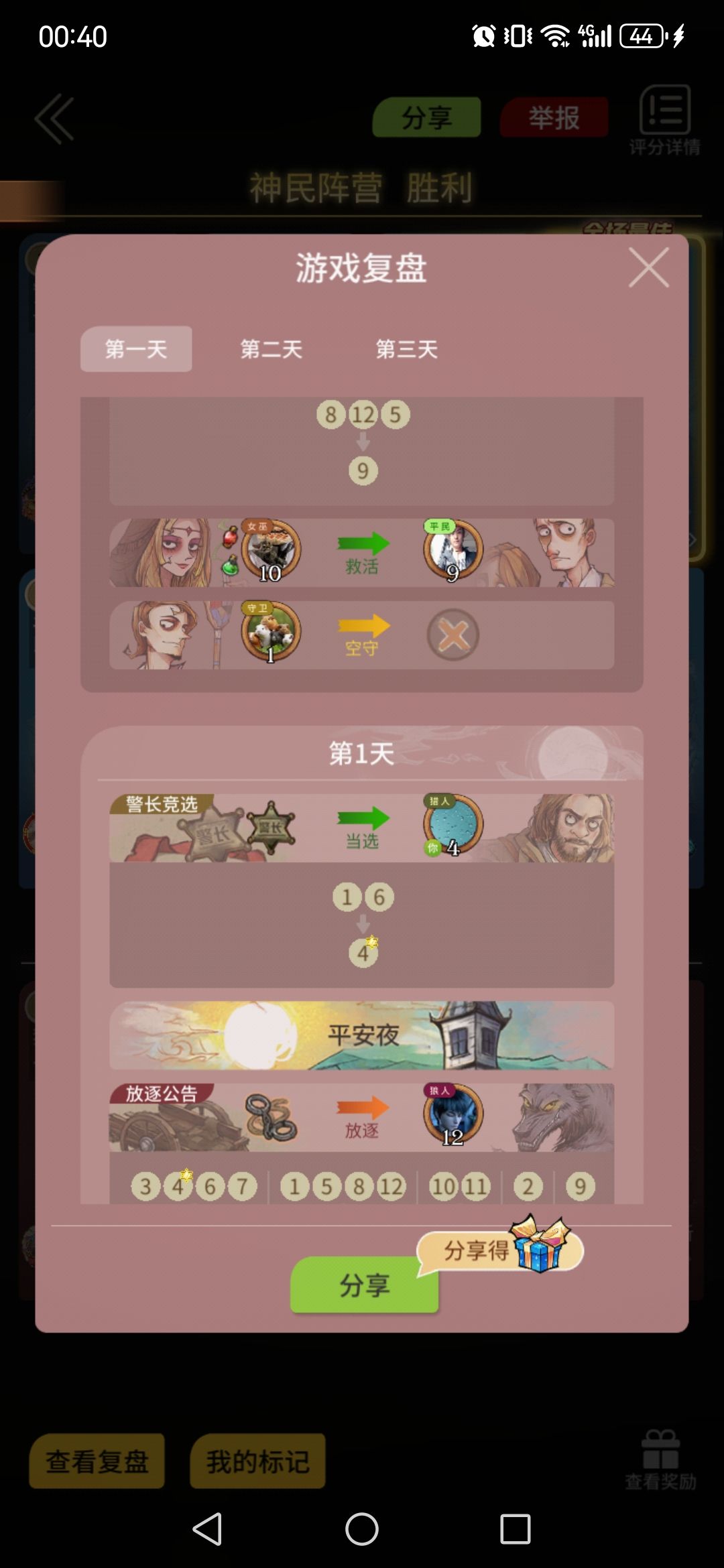 作为猎人抢了预言家警徽帮机械女巫找到守卫 1