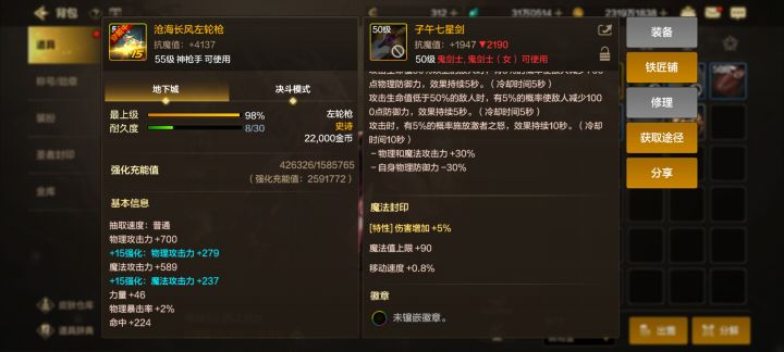 求助大佬们，怎么把50级装备词条弄到55级已强化的装备上面去截图