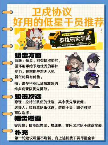 【卫戍协议】实用低费干员推荐