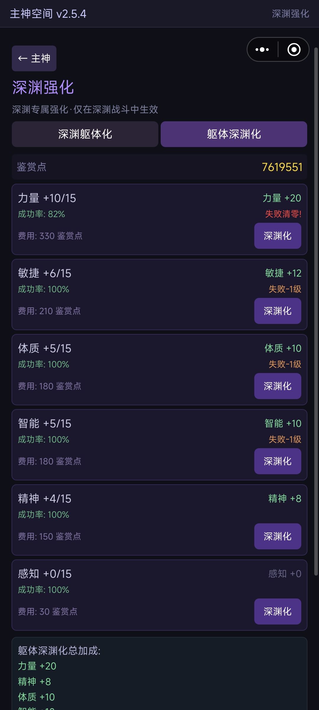 幸运在躯体深渊化和装备强化方面的作用 2