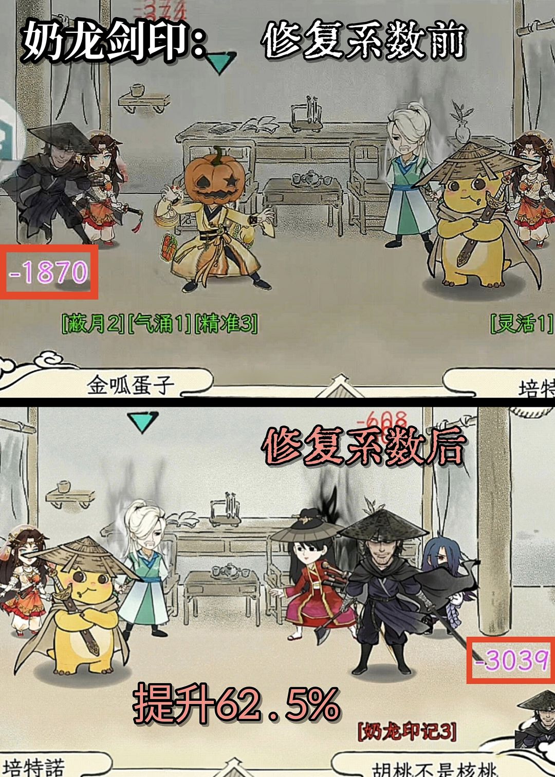 关于奶龙大侠修复系数后的伤害 2