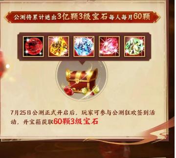 公测送3亿颗3级宝石每人每月60颗这活动良心
