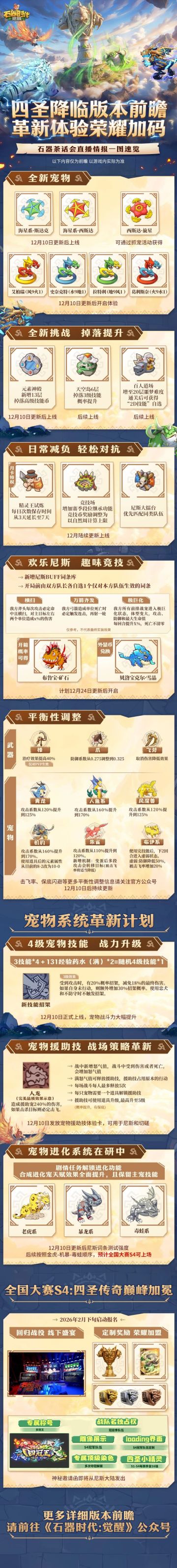 【石器茶话会】“四圣降临”版本直播超前爆料一图全览