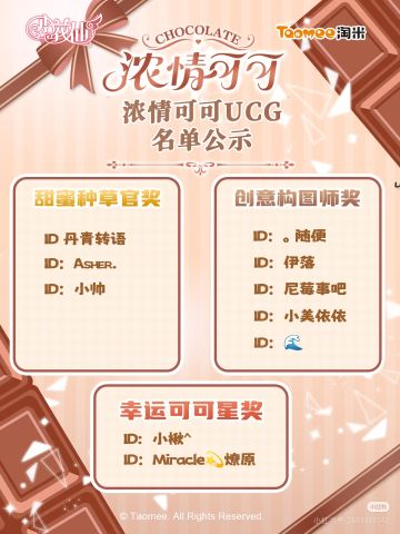 小花仙·浓情可可系列–种草活动名单公示。