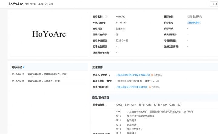 米哈游注册HoYoArc，AI创作工具要来了？截图