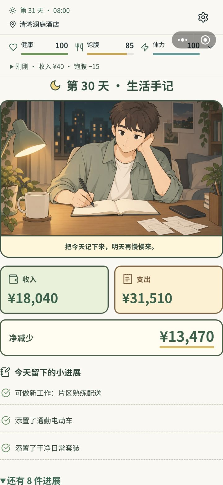 这种状态怎么下拉到开启新一天，为什么我每次到这就滑不下去，是有什么必须要做的，我没有看到吗？截图