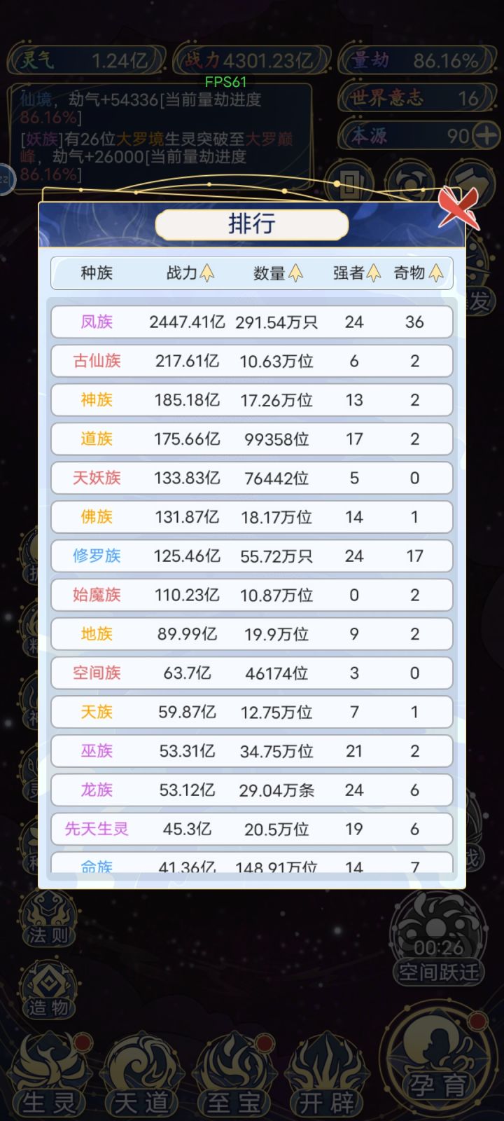 怎么才可以把种族扶正啊[表情_豹哭][表情_豹哭]被凤族卡着其他的战力上不去了，求赐教截图