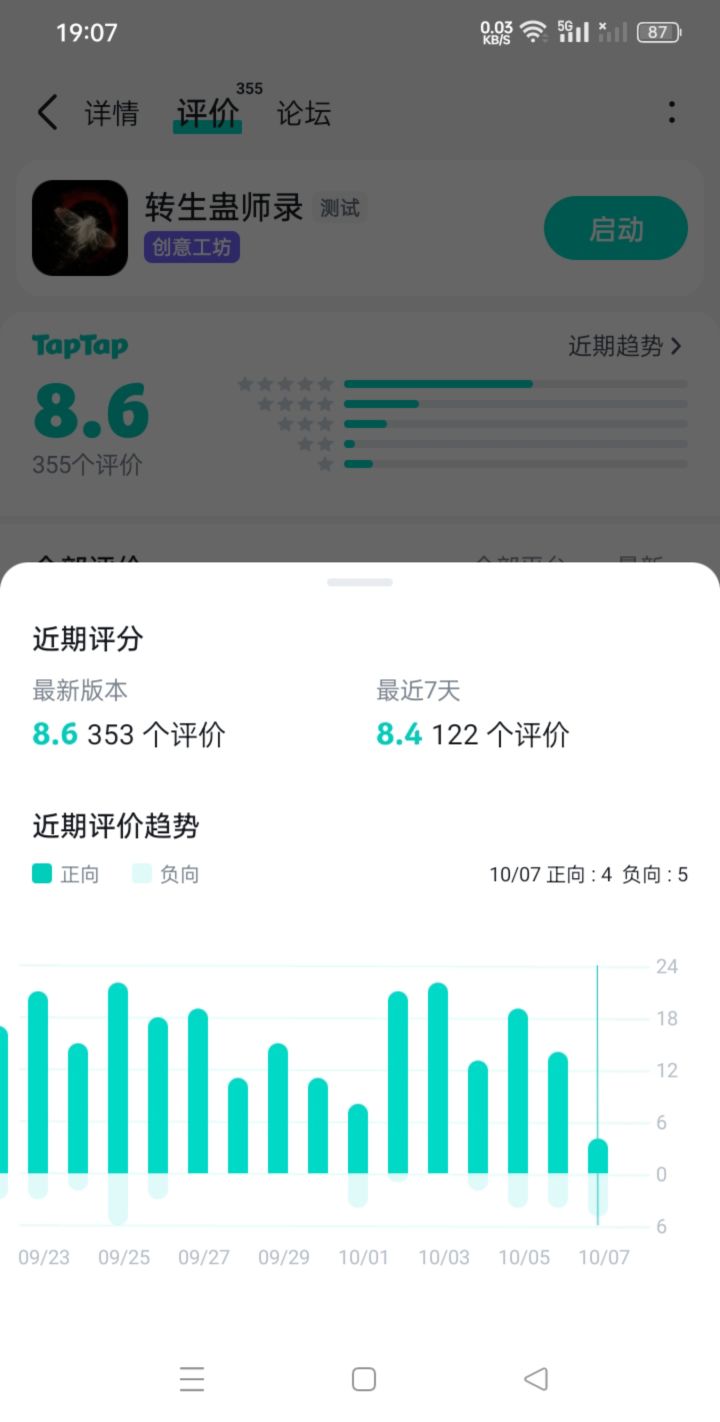 《转生蛊师录》开发者删评以维护评分截图