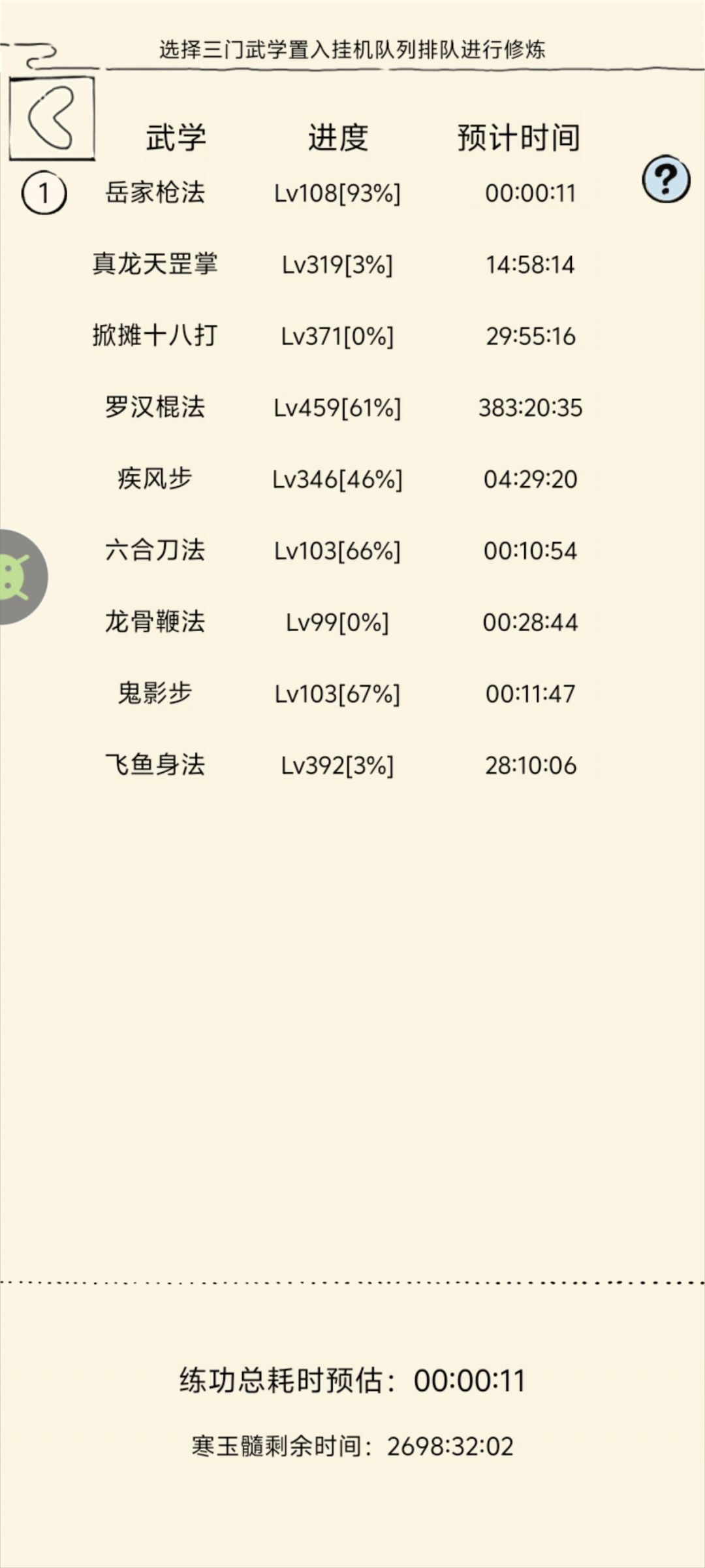 有 Bug,修炼时间跟开玩笑一样。 2