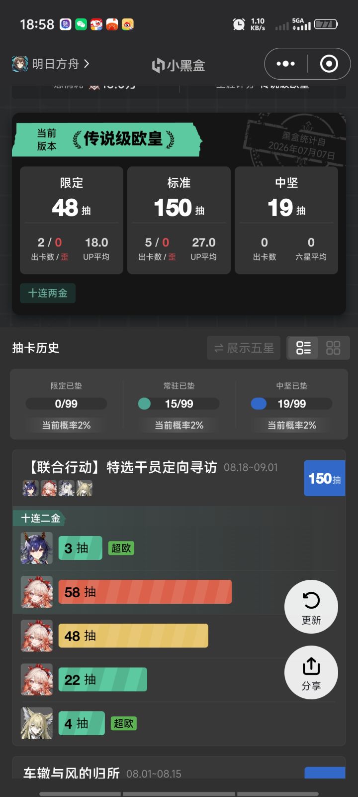 回归没啥超大杯角色，想抽个输出结果全搭进去了联动看命了只能[表情_开心]截图