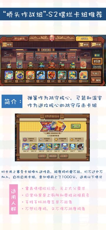 桥头作战组卡牌推荐，能上1000