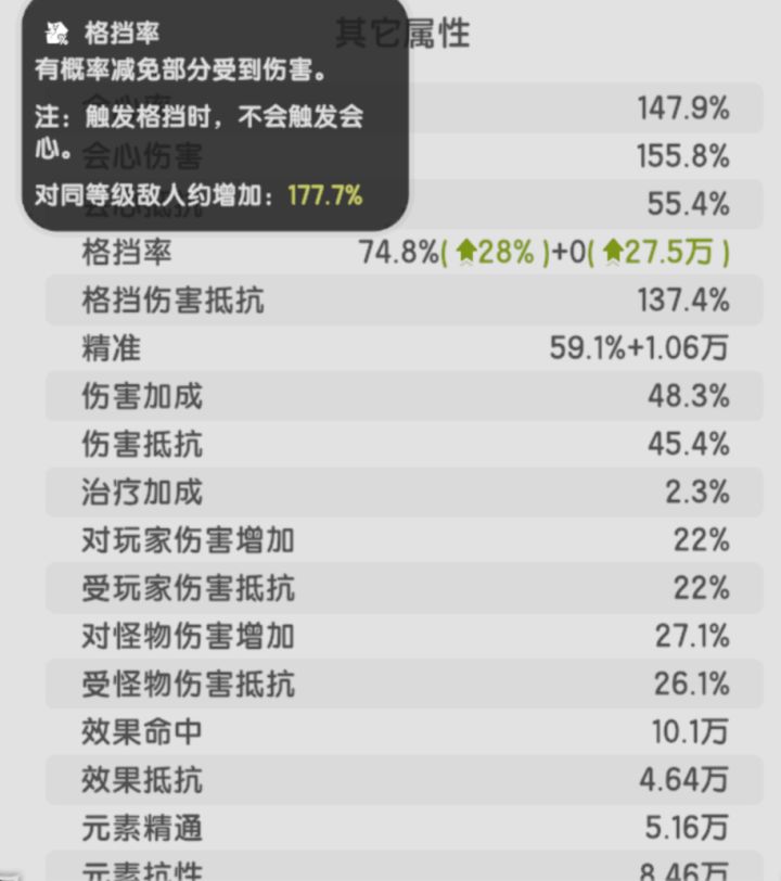 半成型格挡元素斗属性参考截图