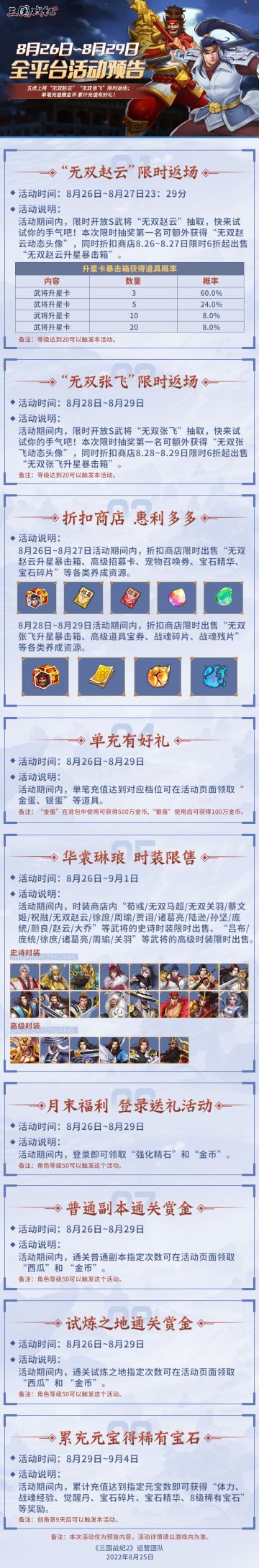 《三国战纪2》8月26日~8月29日全平台活动预告